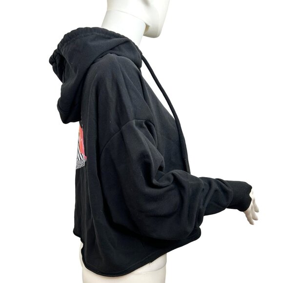 Adidas x Peloton Women’s Cropped Hoodie Black Logos Graphic Sweatshirt H48722 - Picture 4 of 14